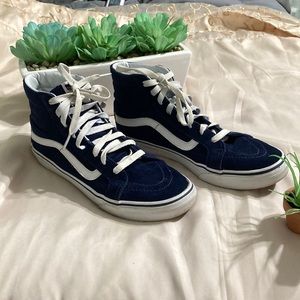 Navy blue high top suede vans old-skool sneakers